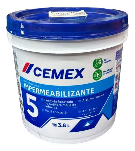 Impermeabilizante 5 Años Blanco Cemex 3 8 Litros Fibratado Envío gratis