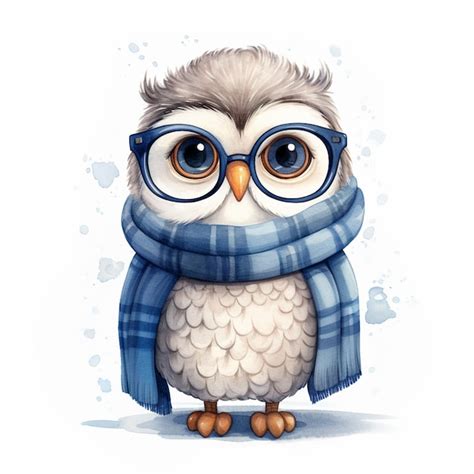 Premium Photo There Is A Cartoon Owl Wearing Glasses And A Scarf