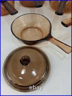 Vintage Pyrex Corning Ware Vision Amber Glass Cookware Pots Piece