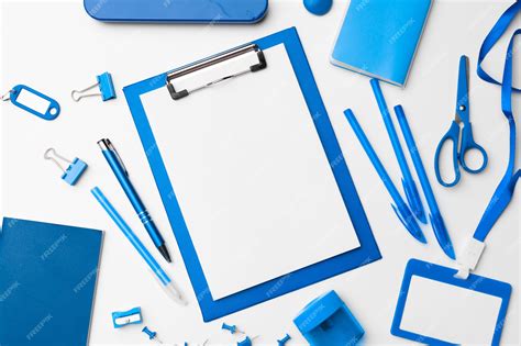 Premium Photo Blue Color Stationery With Copy Space On White