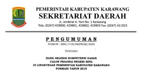 Pengumuman Hasil Seleksi Kompetensi Dasar Skd Cpns Kabupaten Karawang