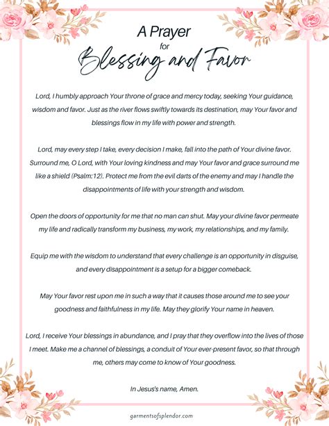 encouraging prayer  blessing  favor   printable