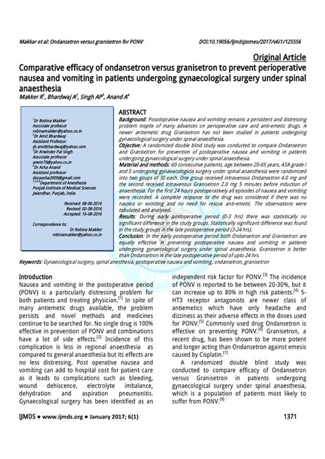PDF Comparative Efficacy Of Ondansetron Versus Granisetron To Prevent