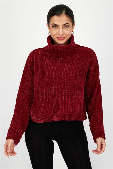 Buy دونت كول مي جينيفر Women Turtle Neck Long Sleeve Knitted Sweater Maroon Online Brands For Less