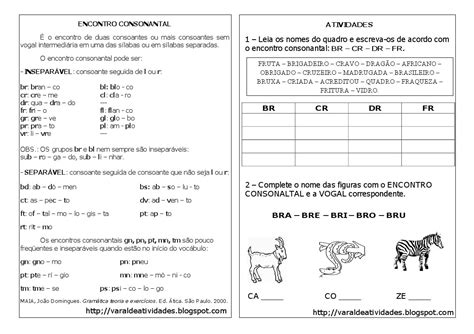 Atividade Sobre Encontro Consonantal 4 Ano REVOEDUCA