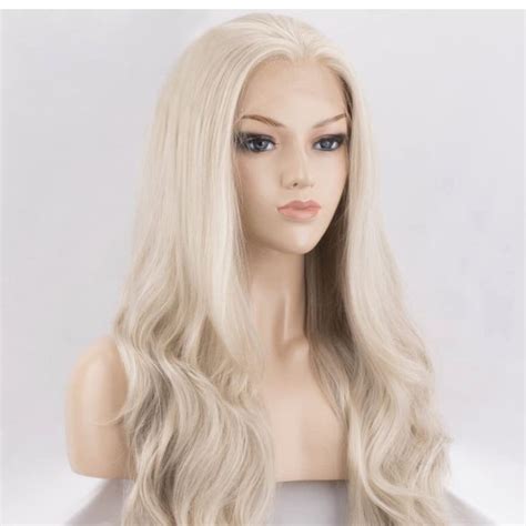 Long Wavy Platinum Blonde Lace Front Wig