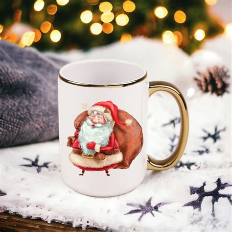 Caneca Natal Papai Noel Borda Dourada Ml Elo