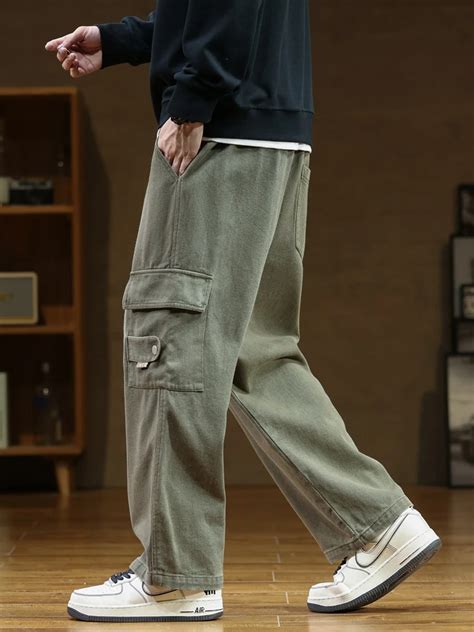 2023 Autumn New Cargo Pants Men Multi Pockets Cotton Casual Wide Pants