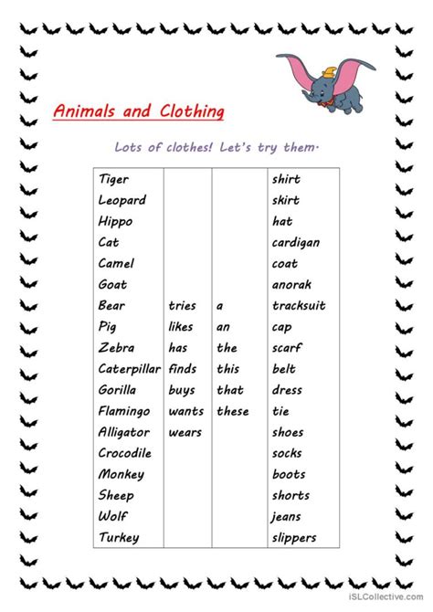 Animal and Clothing: English ESL worksheets pdf & doc