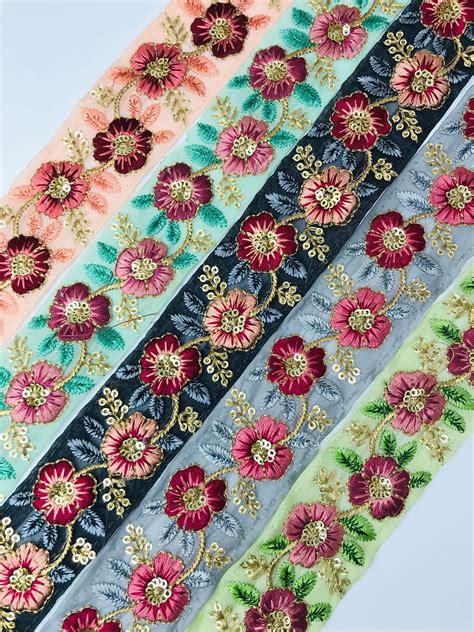 Decorative Floral Trims Embellishment Tape Indian Embroidered Etsy