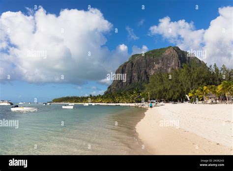 Mauritius, Mascarene Islands. Le Morne beach with the mountain of Le ...