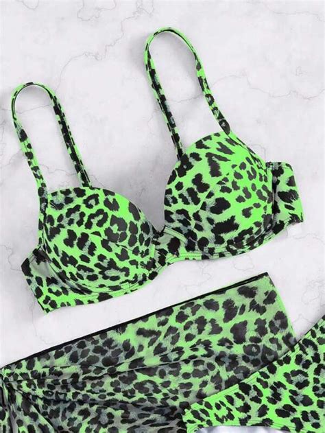 SHEIN Swim Vcay Top Bikini Con Estampado De Leopardo Push Up Moda De