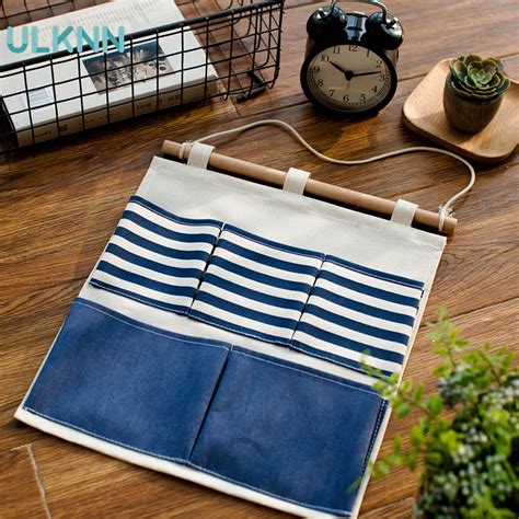 Japan Style Linen Cotton Fabric Wall Door Cloth Hanging Storage Bag Case 5 Pocket Home Organizer