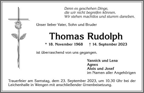 Traueranzeigen von Thomas Rudolph Allgäuer Zeitung