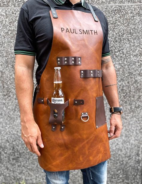 Personalized Leather Apron Bbq Blacksmith Grill Kitchen Etsy