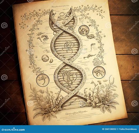 Ancient Book Illustration of DNA Double Helix. Generative AI Stock