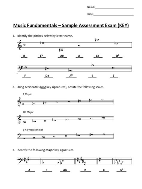 Fillable Online NMU Music Theory Sample Fundamentals Assessment Exam