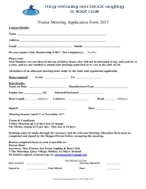 Fillable Online Visitor Mooring Application Form 2017 Fax Email Print