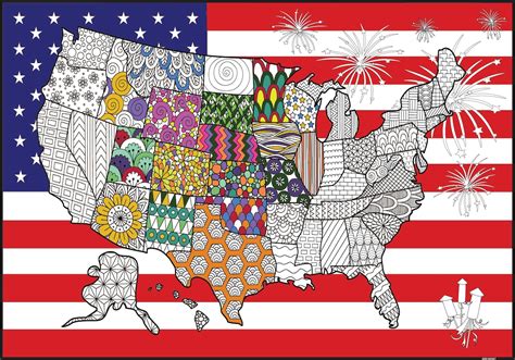 USA Map Coloring Page, Giant Coloring Sheet With Name, Patriotic Flag ...