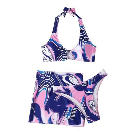 Bikini Jupe Courte Sexy Trois Pièces pour Femme Mauve Sans Armatures Mauve Cdiscount Prêt