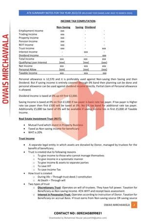 Owais Mirchawala P6 ACCA Advanced Taxation Short Notes Pdf