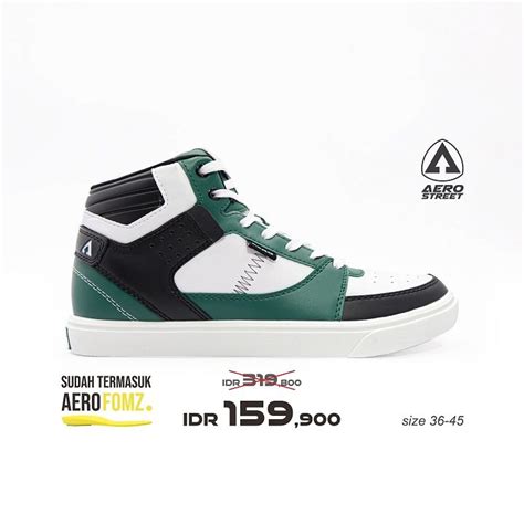 Aerostreet Hoops High Putih Hijau Tua Hitam Sepatu Sneakers