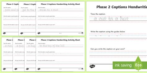 Phase 2 Captions Handwriting Worksheet Worksheet