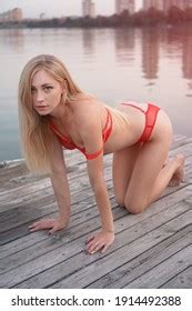 Beautiful Blonde Girl Swimsuit Near Pond Stock Photo 1914492388 Shutterstock