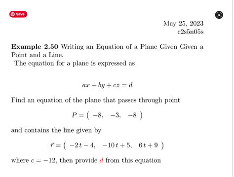 Solved Example 2.50 Writing an Equation of a Plane Given | Chegg.com