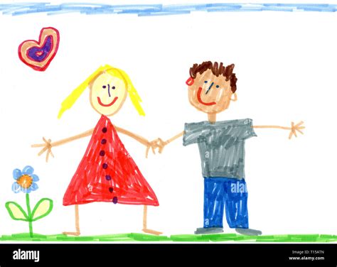 Children's drawing of happy couple Stock Photo - Alamy