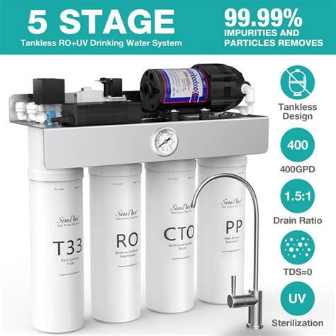 Simpure T1 400 Uv Tankless Reverse Osmosis Ro Water Filtration System