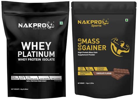 Nakpro Platinum 100 Whey Protein Isolate 1 Kg Unflavoured 30 Servings And Nakpro Gold Mass