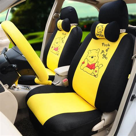 Cartoon Pooh car seat covers 18pcs ice silk car steering wheel cover ...