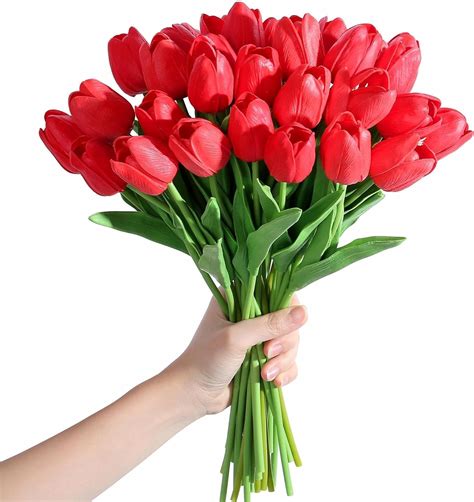 Tuojing Fake Tulips Artificial Flowers Real Touch Champagne Pcs