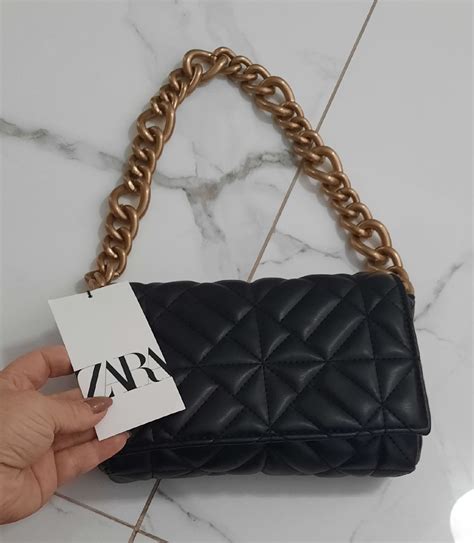 Bolsa Zara Acolchoada Correntes Preta Bolsa De Ombro Feminina Zara