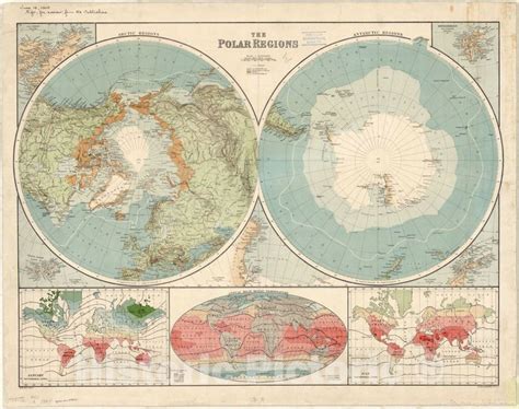 Map : Polar Regions 1908, The Polar regions , Antique Vintage ...