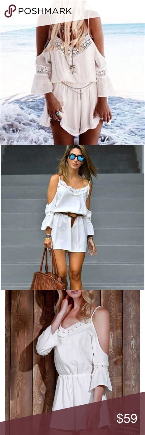 Boho White Off Shoulders Lace Bell Sleeves Romper In 2024 Lace Playsuit Bell Sleeve Romper