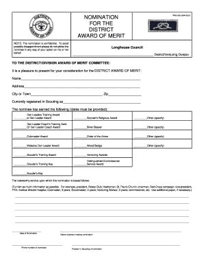 Fillable Online Cnyscouts District Award Of Merit Nomination Form