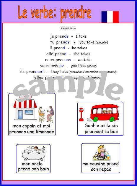 Expand Your French French Irregular Verb Prendre Poster With