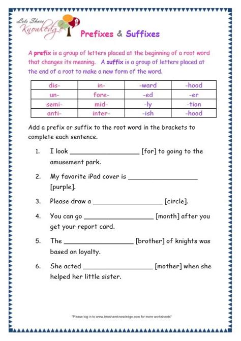 Grade 6 Prefix And Suffix Worksheets