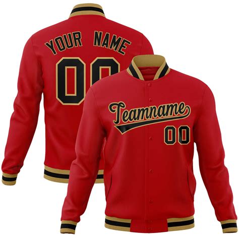 Custom Red Black Old Gold Classic Style Varsity Full Snap Letterman Ja