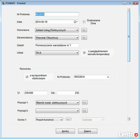 Archiwalne Program Do Tworzenia Protoko W Z Pomiar W Elektrycznych