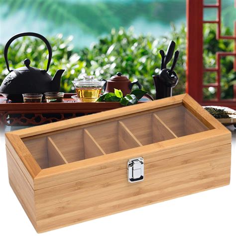 Wooden Grids Tea Storage Box Jewelry Organizer Case Portable Tea Box