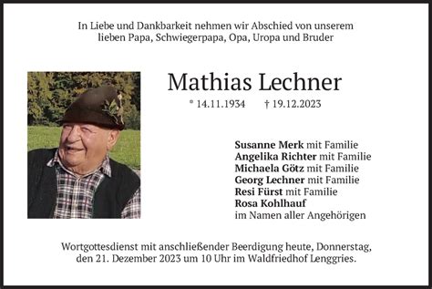 Traueranzeigen Von Mathias Lechner Trauer Merkur De