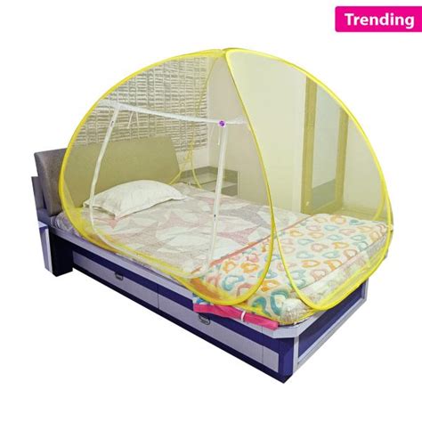 Silver Shine Polyester Mosquito Net Foldable For Single Bed Yellow