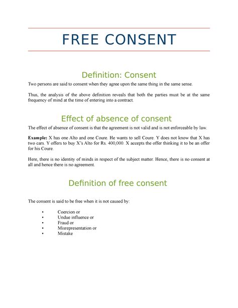 8. Consent - Business law lecture notes - FREE CONSENT Definition