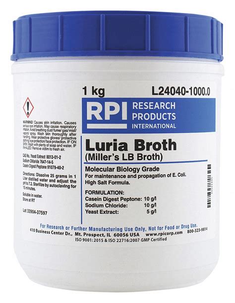 Rpi Luria Broth Millers Lb Broth 1 Kg Container Size Powder 31fz38l24040 10000 Grainger