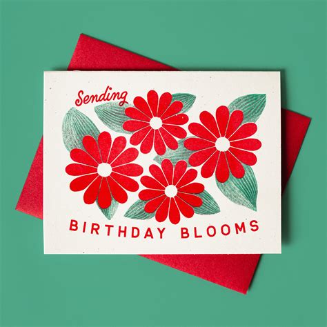 Sending Birthday Blooms Risograph Card Bromstad Printing Co