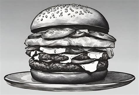 A Big Hamburger Done in a Retro Sketch Style Generative AI Stock Illustration - Illustration of ...