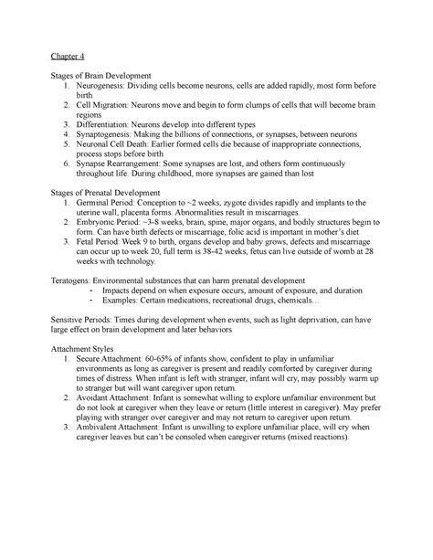 Psych 110 Exam 2 Study Guide Chapter 4 Stages Of Brain Development 1